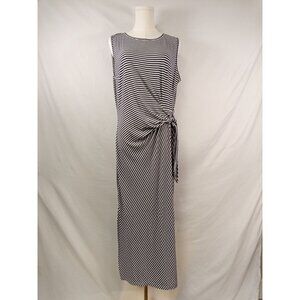 Women's Navy Blue White Striped Casual Midi Dress Size XL